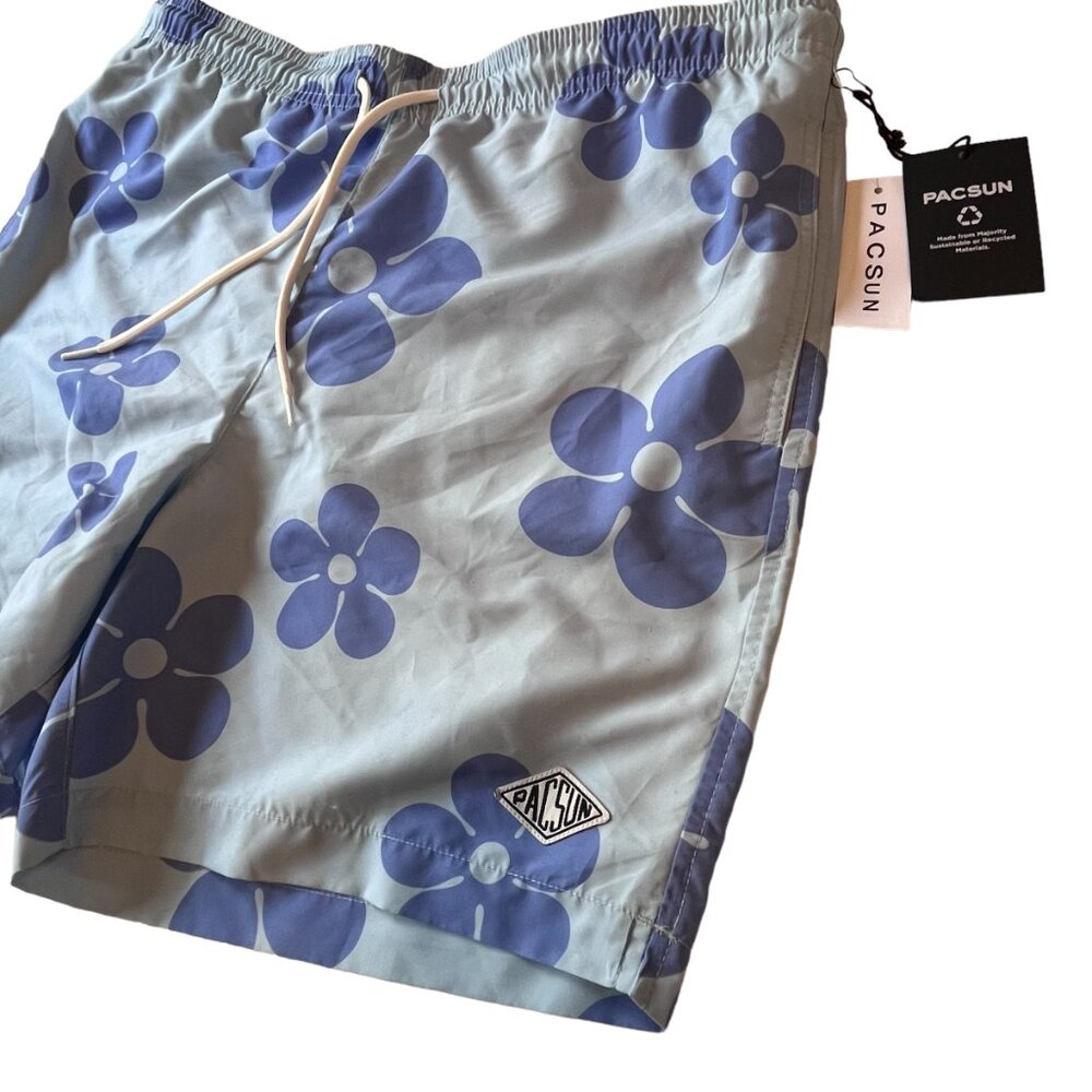 PACSUN swim trunks blue daisy print shorts Large - Picture 3 of 15